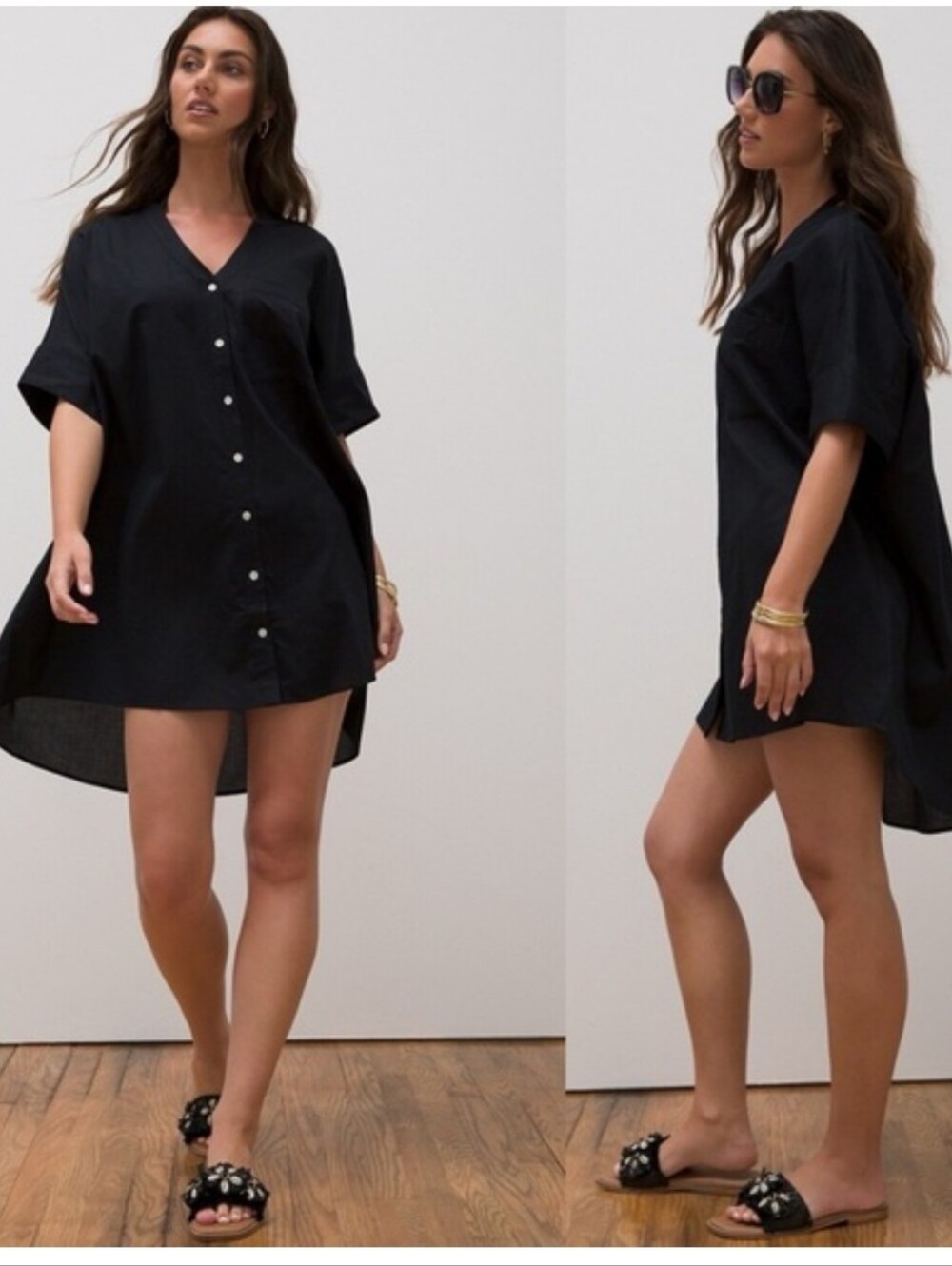 NWT Soma Black Cotton Button-Up Swim Coverup